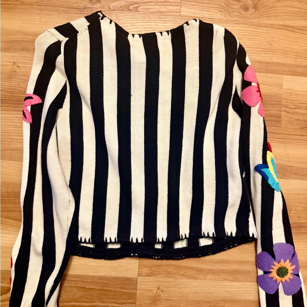 Michael Simon Black and White Striped Floral Jacket - Picture 2 of 5